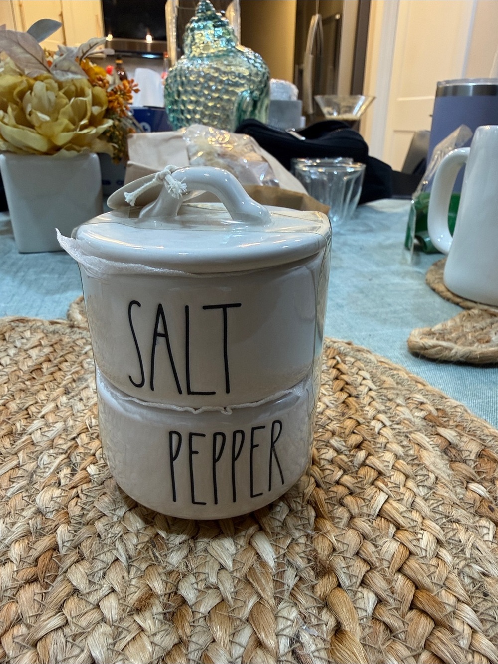 Rae Dunn White Stackable Ceramic Salt & Pepper Canisters
